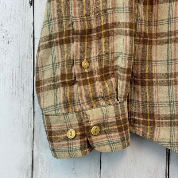 Lauren Ralph Lauren Plaid Linen Roll Up Buckle Sleeve Button-Down Size Medium - Picture 10 of 16